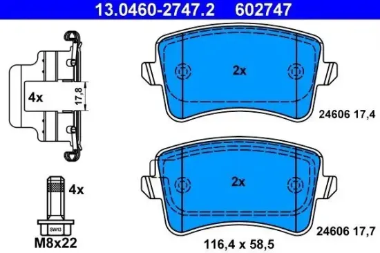 Bremsbelagsatz, Scheibenbremse Hinterachse ATE 13.0460-2747.2 Bild Bremsbelagsatz, Scheibenbremse Hinterachse ATE 13.0460-2747.2