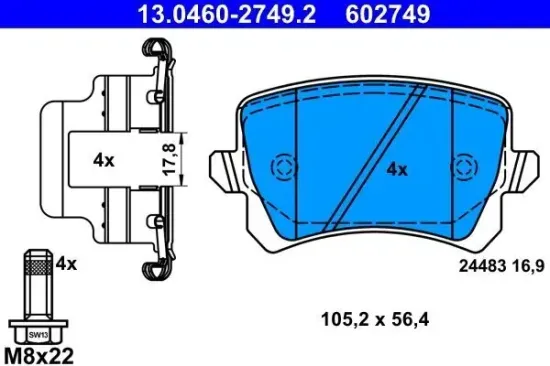 Bremsbelagsatz, Scheibenbremse ATE 13.0460-2749.2 Bild Bremsbelagsatz, Scheibenbremse ATE 13.0460-2749.2