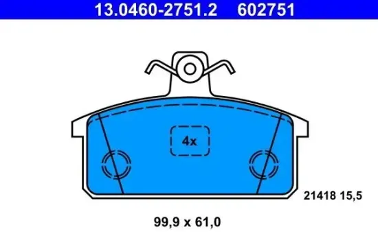 Bremsbelagsatz, Scheibenbremse Hinterachse ATE 13.0460-2751.2 Bild Bremsbelagsatz, Scheibenbremse Hinterachse ATE 13.0460-2751.2