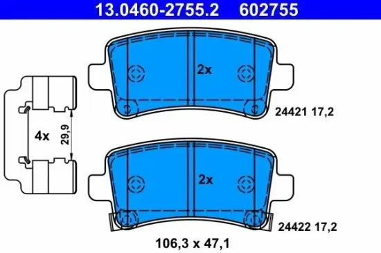 Bremsbelagsatz, Scheibenbremse Hinterachse ATE 13.0460-2755.2 Bild Bremsbelagsatz, Scheibenbremse Hinterachse ATE 13.0460-2755.2
