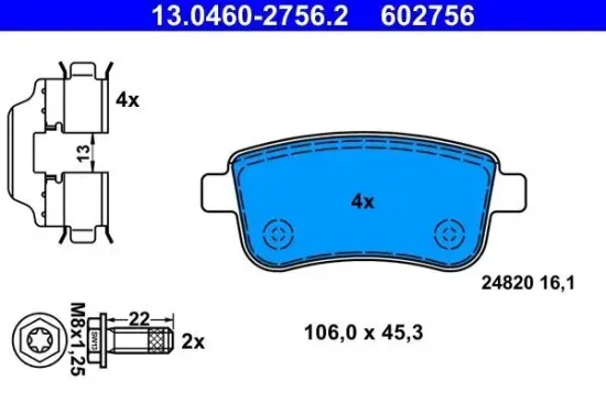 Bremsbelagsatz, Scheibenbremse ATE 13.0460-2756.2 Bild Bremsbelagsatz, Scheibenbremse ATE 13.0460-2756.2