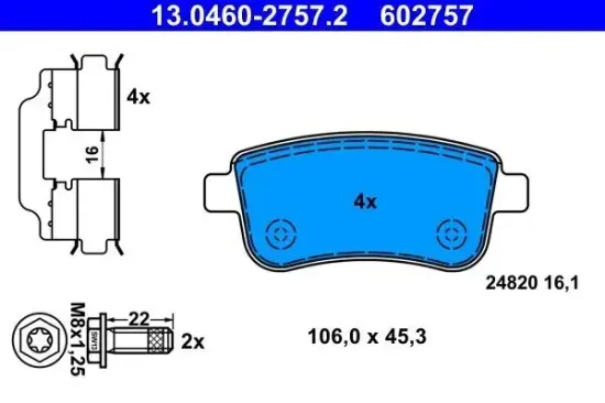 Bremsbelagsatz, Scheibenbremse Hinterachse ATE 13.0460-2757.2 Bild Bremsbelagsatz, Scheibenbremse Hinterachse ATE 13.0460-2757.2