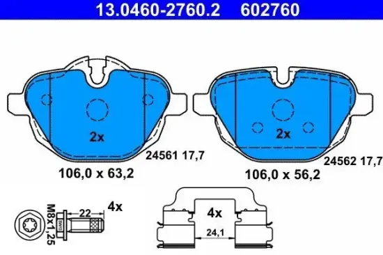 Bremsbelagsatz, Scheibenbremse Hinterachse ATE 13.0460-2760.2 Bild Bremsbelagsatz, Scheibenbremse Hinterachse ATE 13.0460-2760.2