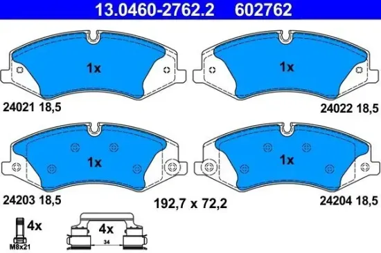 Bremsbelagsatz, Scheibenbremse Vorderachse ATE 13.0460-2762.2 Bild Bremsbelagsatz, Scheibenbremse Vorderachse ATE 13.0460-2762.2