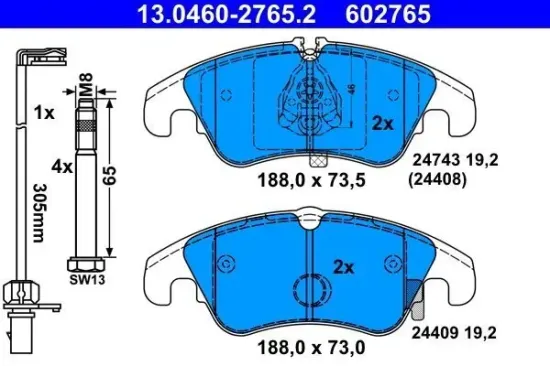 Bremsbelagsatz, Scheibenbremse ATE 13.0460-2765.2 Bild Bremsbelagsatz, Scheibenbremse ATE 13.0460-2765.2