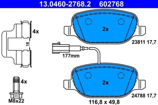 Bremsbelagsatz, Scheibenbremse Hinterachse ATE 13.0460-2768.2 Bild Bremsbelagsatz, Scheibenbremse Hinterachse ATE 13.0460-2768.2