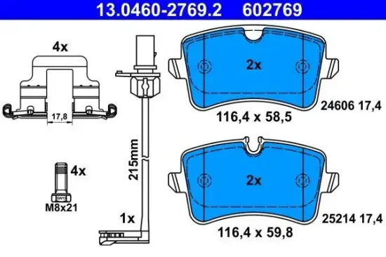 Bremsbelagsatz, Scheibenbremse Hinterachse ATE 13.0460-2769.2 Bild Bremsbelagsatz, Scheibenbremse Hinterachse ATE 13.0460-2769.2