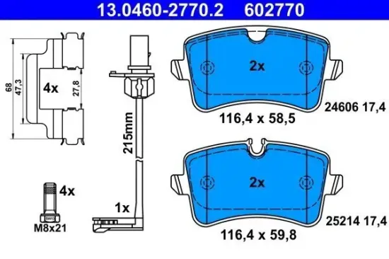 Bremsbelagsatz, Scheibenbremse Hinterachse ATE 13.0460-2770.2 Bild Bremsbelagsatz, Scheibenbremse Hinterachse ATE 13.0460-2770.2