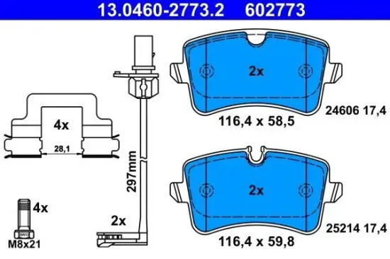 Bremsbelagsatz, Scheibenbremse Hinterachse ATE 13.0460-2773.2 Bild Bremsbelagsatz, Scheibenbremse Hinterachse ATE 13.0460-2773.2