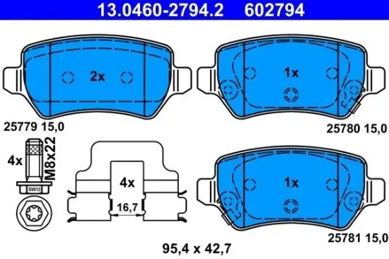 Bremsbelagsatz, Scheibenbremse ATE 13.0460-2794.2 Bild Bremsbelagsatz, Scheibenbremse ATE 13.0460-2794.2