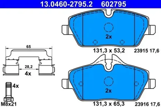 Bremsbelagsatz, Scheibenbremse Vorderachse ATE 13.0460-2795.2 Bild Bremsbelagsatz, Scheibenbremse Vorderachse ATE 13.0460-2795.2