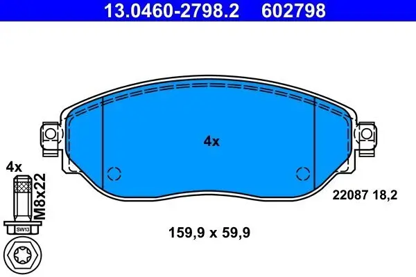 Bremsbelagsatz, Scheibenbremse Vorderachse ATE 13.0460-2798.2