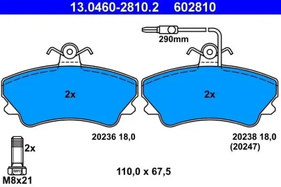 Bremsbelagsatz, Scheibenbremse Vorderachse ATE 13.0460-2810.2 Bild Bremsbelagsatz, Scheibenbremse Vorderachse ATE 13.0460-2810.2