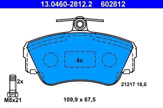 Bremsbelagsatz, Scheibenbremse Vorderachse ATE 13.0460-2812.2 Bild Bremsbelagsatz, Scheibenbremse Vorderachse ATE 13.0460-2812.2