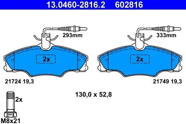 Bremsbelagsatz, Scheibenbremse ATE 13.0460-2816.2 Bild Bremsbelagsatz, Scheibenbremse ATE 13.0460-2816.2