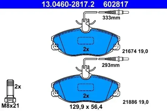 Bremsbelagsatz, Scheibenbremse Vorderachse ATE 13.0460-2817.2 Bild Bremsbelagsatz, Scheibenbremse Vorderachse ATE 13.0460-2817.2