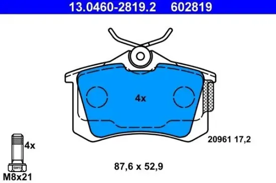 Bremsbelagsatz, Scheibenbremse Hinterachse ATE 13.0460-2819.2 Bild Bremsbelagsatz, Scheibenbremse Hinterachse ATE 13.0460-2819.2