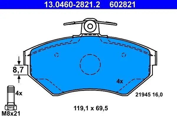 Bremsbelagsatz, Scheibenbremse ATE 13.0460-2821.2