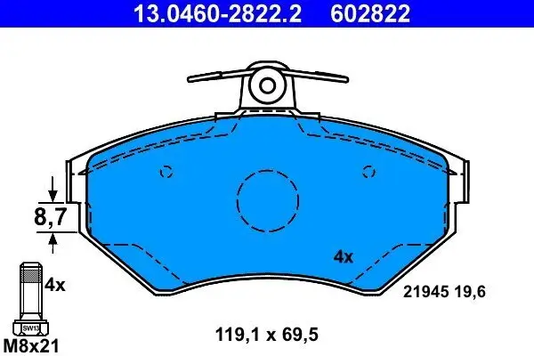 Bremsbelagsatz, Scheibenbremse ATE 13.0460-2822.2