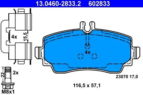 Bremsbelagsatz, Scheibenbremse ATE 13.0460-2833.2