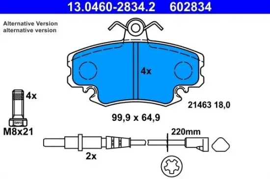 Bremsbelagsatz, Scheibenbremse ATE 13.0460-2834.2 Bild Bremsbelagsatz, Scheibenbremse ATE 13.0460-2834.2