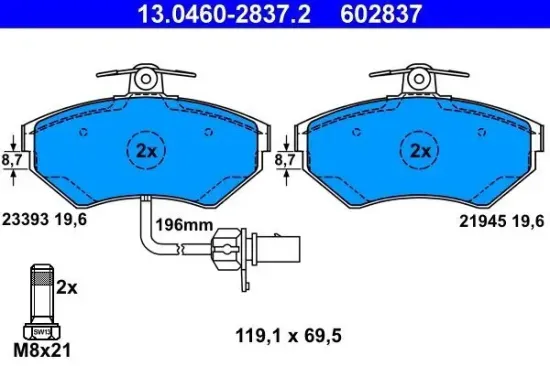 Bremsbelagsatz, Scheibenbremse ATE 13.0460-2837.2 Bild Bremsbelagsatz, Scheibenbremse ATE 13.0460-2837.2