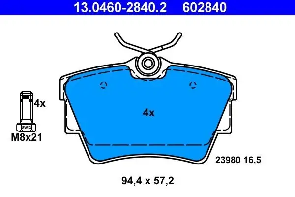 Bremsbelagsatz, Scheibenbremse Hinterachse ATE 13.0460-2840.2