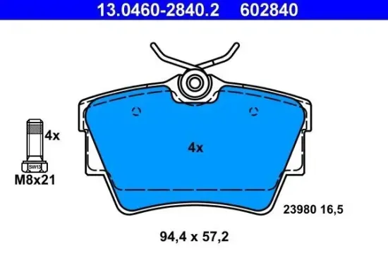 Bremsbelagsatz, Scheibenbremse Hinterachse ATE 13.0460-2840.2 Bild Bremsbelagsatz, Scheibenbremse Hinterachse ATE 13.0460-2840.2