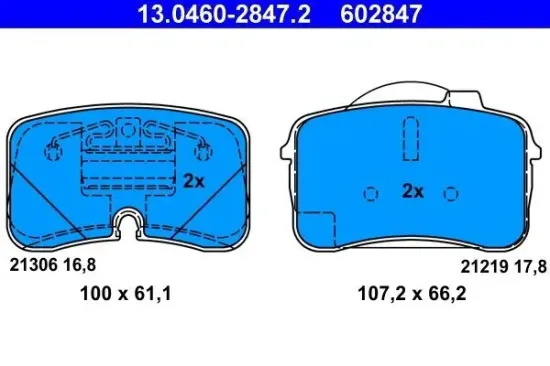 Bremsbelagsatz, Scheibenbremse Vorderachse ATE 13.0460-2847.2 Bild Bremsbelagsatz, Scheibenbremse Vorderachse ATE 13.0460-2847.2