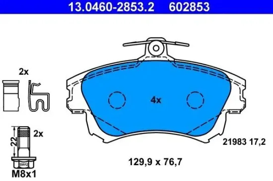 Bremsbelagsatz, Scheibenbremse Vorderachse ATE 13.0460-2853.2 Bild Bremsbelagsatz, Scheibenbremse Vorderachse ATE 13.0460-2853.2