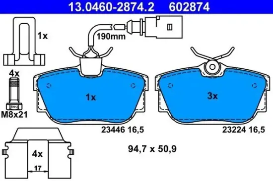 Bremsbelagsatz, Scheibenbremse ATE 13.0460-2874.2 Bild Bremsbelagsatz, Scheibenbremse ATE 13.0460-2874.2