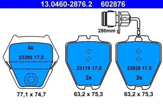 Bremsbelagsatz, Scheibenbremse Vorderachse ATE 13.0460-2876.2 Bild Bremsbelagsatz, Scheibenbremse Vorderachse ATE 13.0460-2876.2