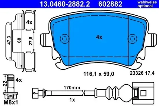 Bremsbelagsatz, Scheibenbremse ATE 13.0460-2882.2 Bild Bremsbelagsatz, Scheibenbremse ATE 13.0460-2882.2