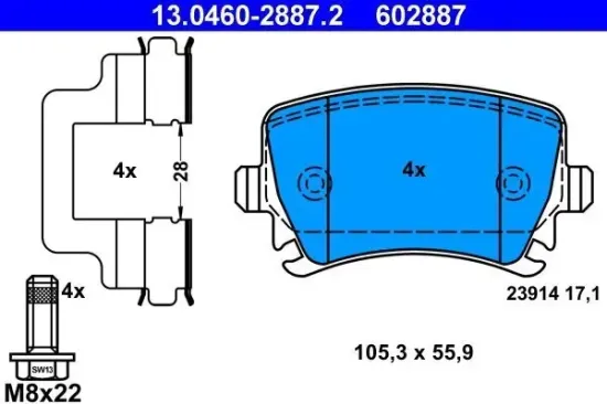 Bremsbelagsatz, Scheibenbremse ATE 13.0460-2887.2 Bild Bremsbelagsatz, Scheibenbremse ATE 13.0460-2887.2