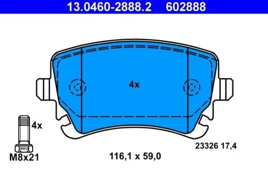 Bremsbelagsatz, Scheibenbremse Hinterachse ATE 13.0460-2888.2 Bild Bremsbelagsatz, Scheibenbremse Hinterachse ATE 13.0460-2888.2