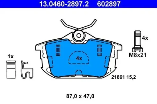 Bremsbelagsatz, Scheibenbremse Hinterachse ATE 13.0460-2897.2 Bild Bremsbelagsatz, Scheibenbremse Hinterachse ATE 13.0460-2897.2