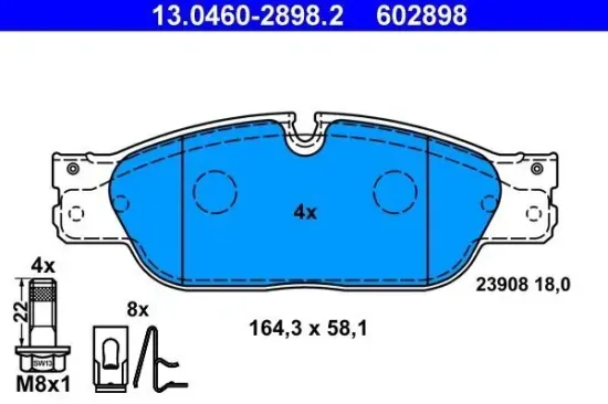 Bremsbelagsatz, Scheibenbremse Vorderachse ATE 13.0460-2898.2 Bild Bremsbelagsatz, Scheibenbremse Vorderachse ATE 13.0460-2898.2