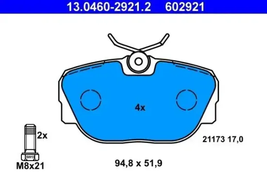 Bremsbelagsatz, Scheibenbremse Vorderachse ATE 13.0460-2921.2 Bild Bremsbelagsatz, Scheibenbremse Vorderachse ATE 13.0460-2921.2