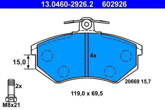 Bremsbelagsatz, Scheibenbremse Vorderachse ATE 13.0460-2926.2 Bild Bremsbelagsatz, Scheibenbremse Vorderachse ATE 13.0460-2926.2