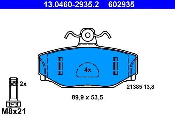 Bremsbelagsatz, Scheibenbremse Hinterachse ATE 13.0460-2935.2