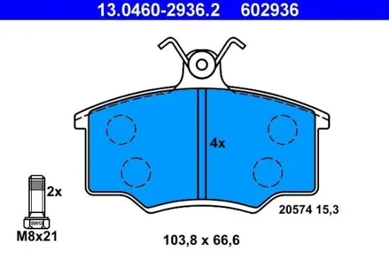 Bremsbelagsatz, Scheibenbremse Vorderachse ATE 13.0460-2936.2 Bild Bremsbelagsatz, Scheibenbremse Vorderachse ATE 13.0460-2936.2