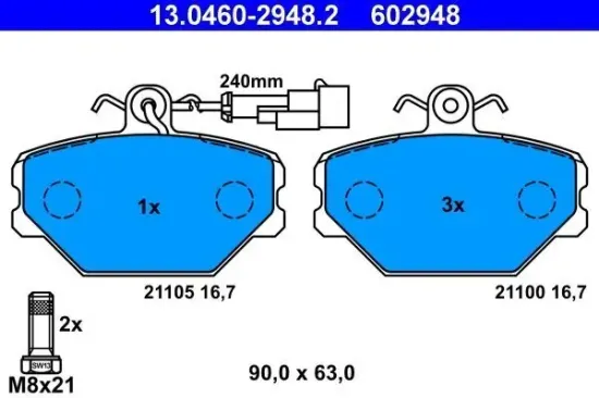 Bremsbelagsatz, Scheibenbremse ATE 13.0460-2948.2 Bild Bremsbelagsatz, Scheibenbremse ATE 13.0460-2948.2