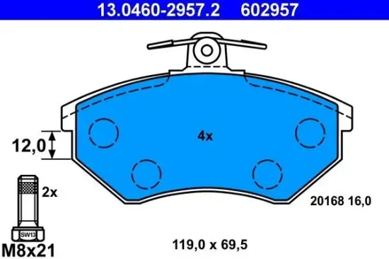 Bremsbelagsatz, Scheibenbremse ATE 13.0460-2957.2 Bild Bremsbelagsatz, Scheibenbremse ATE 13.0460-2957.2