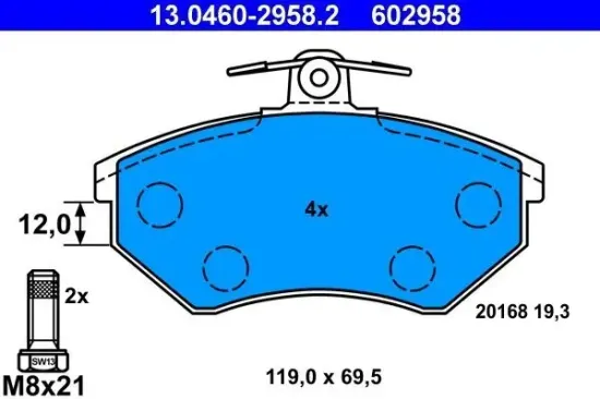 Bremsbelagsatz, Scheibenbremse ATE 13.0460-2958.2 Bild Bremsbelagsatz, Scheibenbremse ATE 13.0460-2958.2