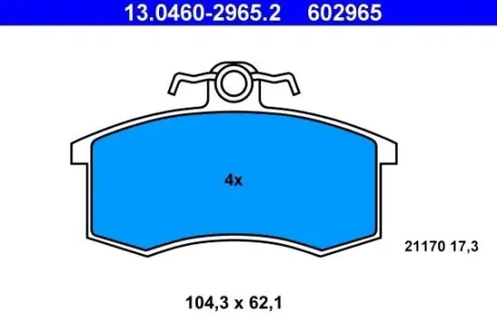 Bremsbelagsatz, Scheibenbremse Vorderachse ATE 13.0460-2965.2 Bild Bremsbelagsatz, Scheibenbremse Vorderachse ATE 13.0460-2965.2