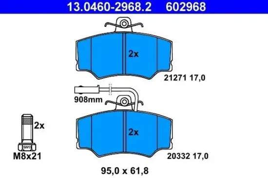 Bremsbelagsatz, Scheibenbremse Vorderachse ATE 13.0460-2968.2 Bild Bremsbelagsatz, Scheibenbremse Vorderachse ATE 13.0460-2968.2