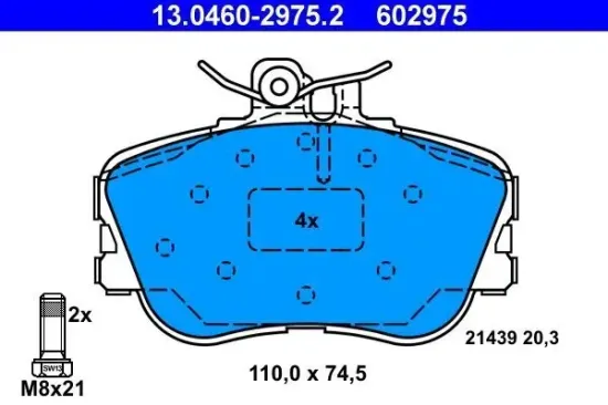 Bremsbelagsatz, Scheibenbremse ATE 13.0460-2975.2 Bild Bremsbelagsatz, Scheibenbremse ATE 13.0460-2975.2