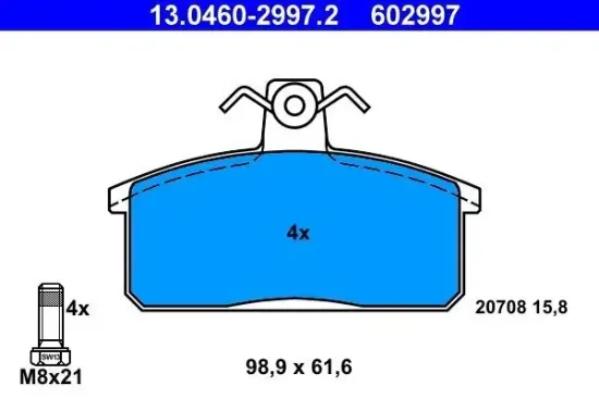 Bremsbelagsatz, Scheibenbremse Vorderachse ATE 13.0460-2997.2 Bild Bremsbelagsatz, Scheibenbremse Vorderachse ATE 13.0460-2997.2
