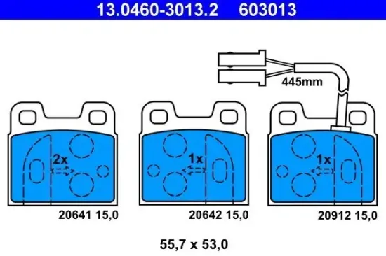 Bremsbelagsatz, Scheibenbremse Hinterachse ATE 13.0460-3013.2 Bild Bremsbelagsatz, Scheibenbremse Hinterachse ATE 13.0460-3013.2