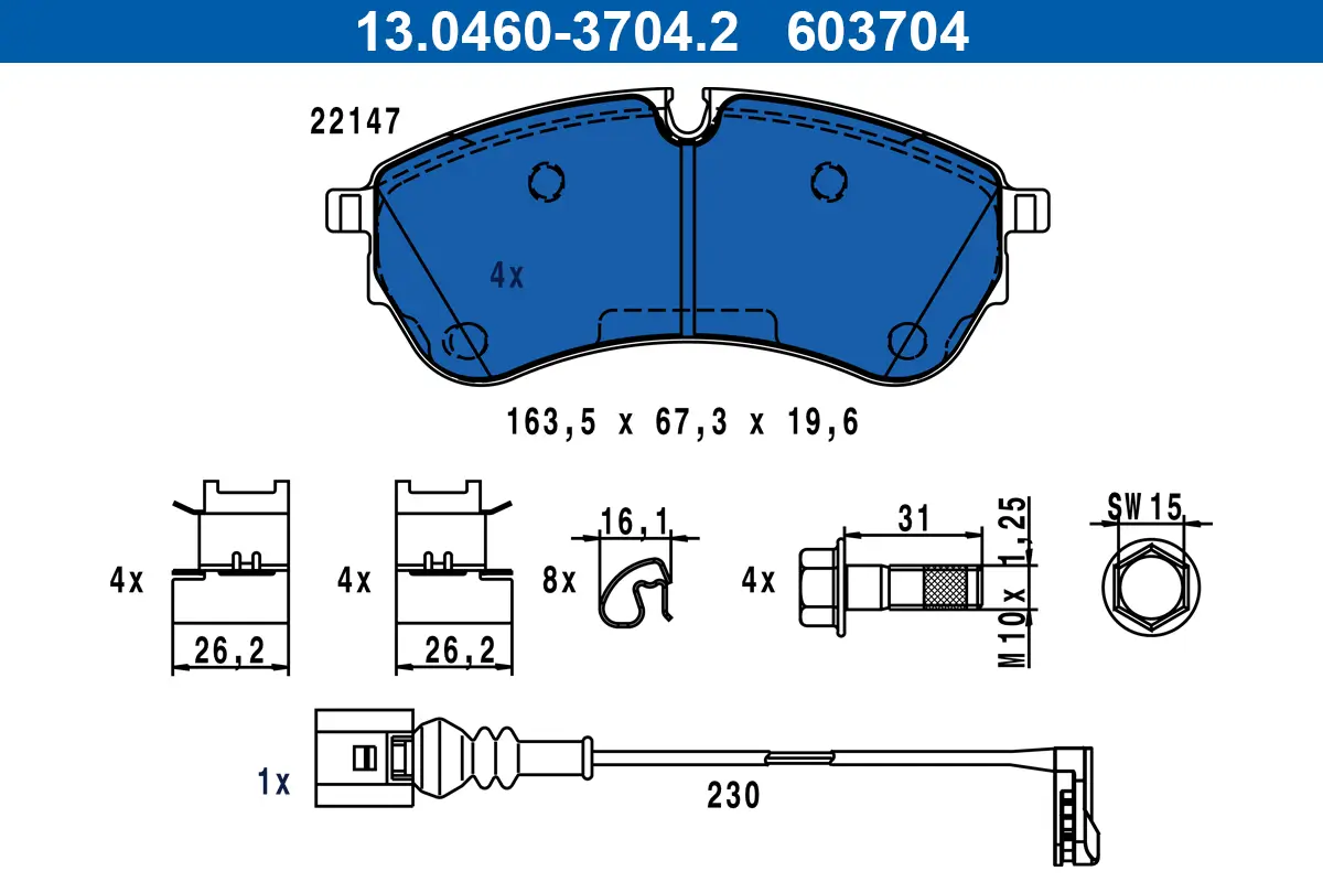 Bremsbelagsatz, Scheibenbremse Vorderachse ATE 13.0460-3704.2